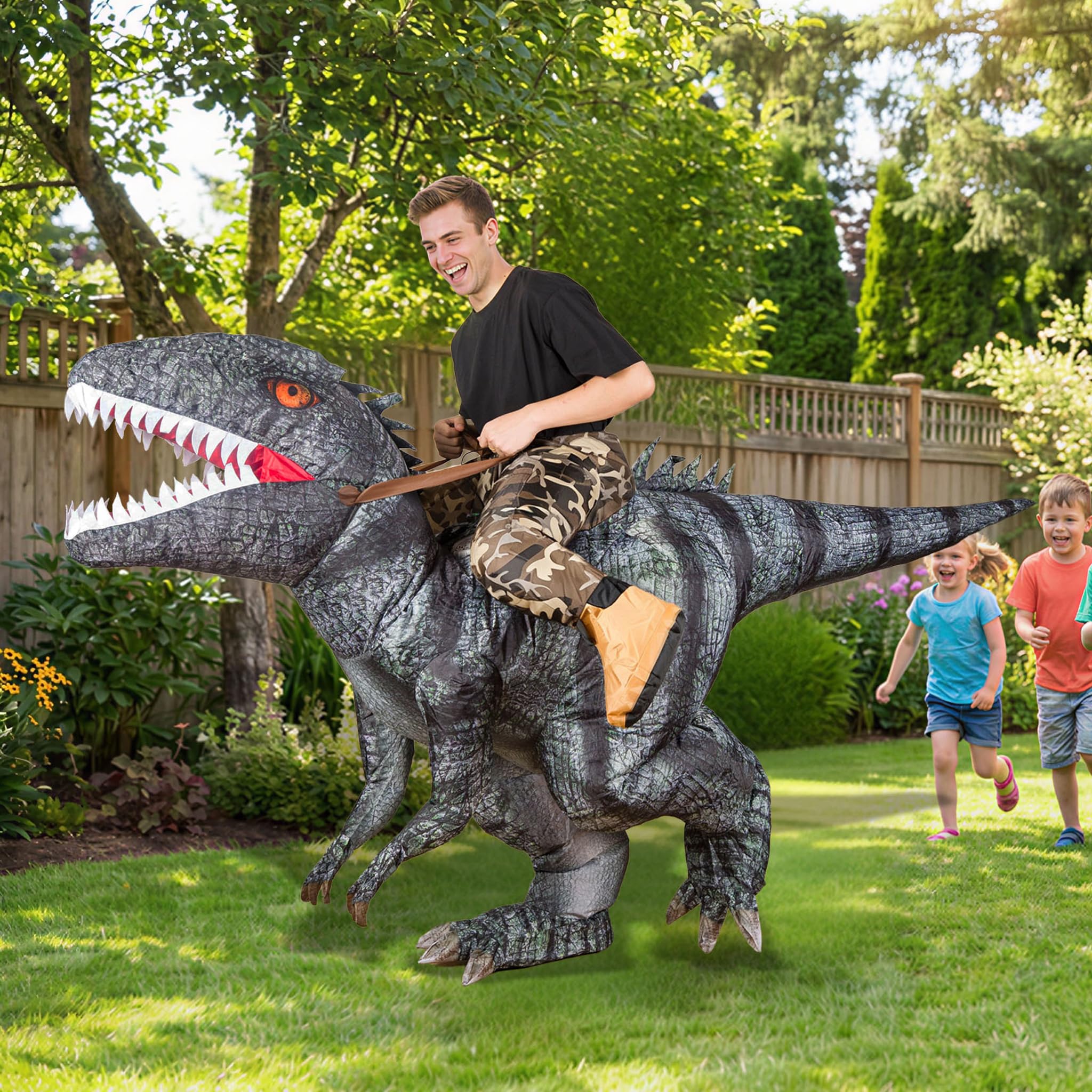 Inflatable Riding Dinosaur Costume for Adults, Blow Up Dino Suit with Fan for Halloween Party