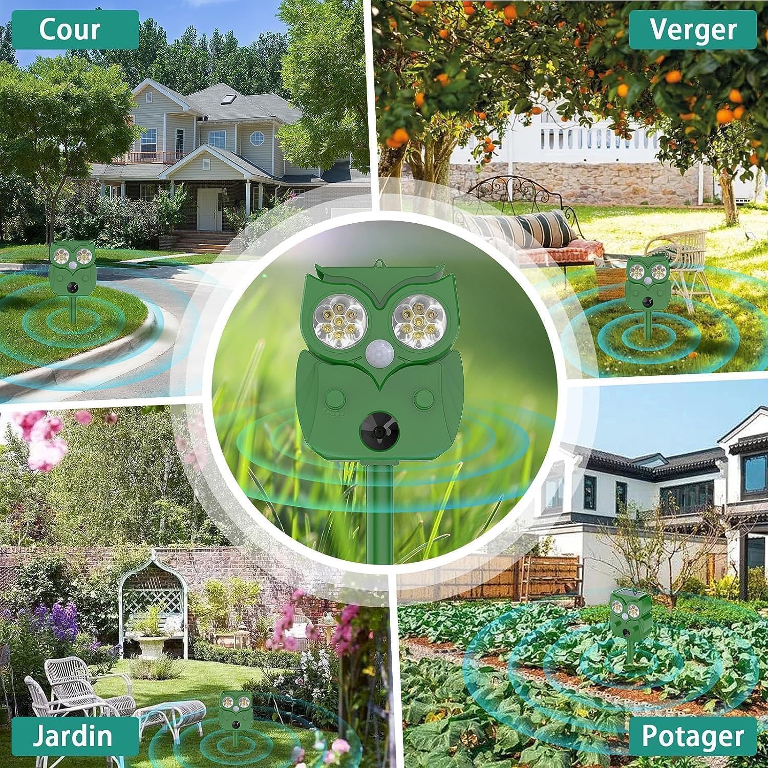 Repulsif Chat Ultrason 2 Pièces, Étanche IP65, Répulsif Chat Fréquence Réglable pour Repousser Les Chats errants, Pigeons, Cerfs et Autres Animaux