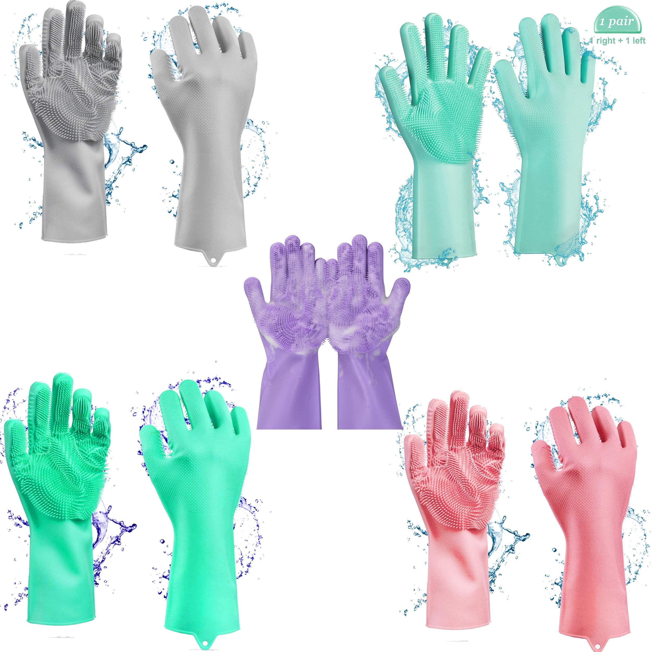 Home-Cart Silicone Scrubbing Gloves, Non-Slip, Dishwashing and Pet Grooming, Magic Latex Gloves for Household Cleaning Great for Protecting Hands in Dishwashing (Multicolor)