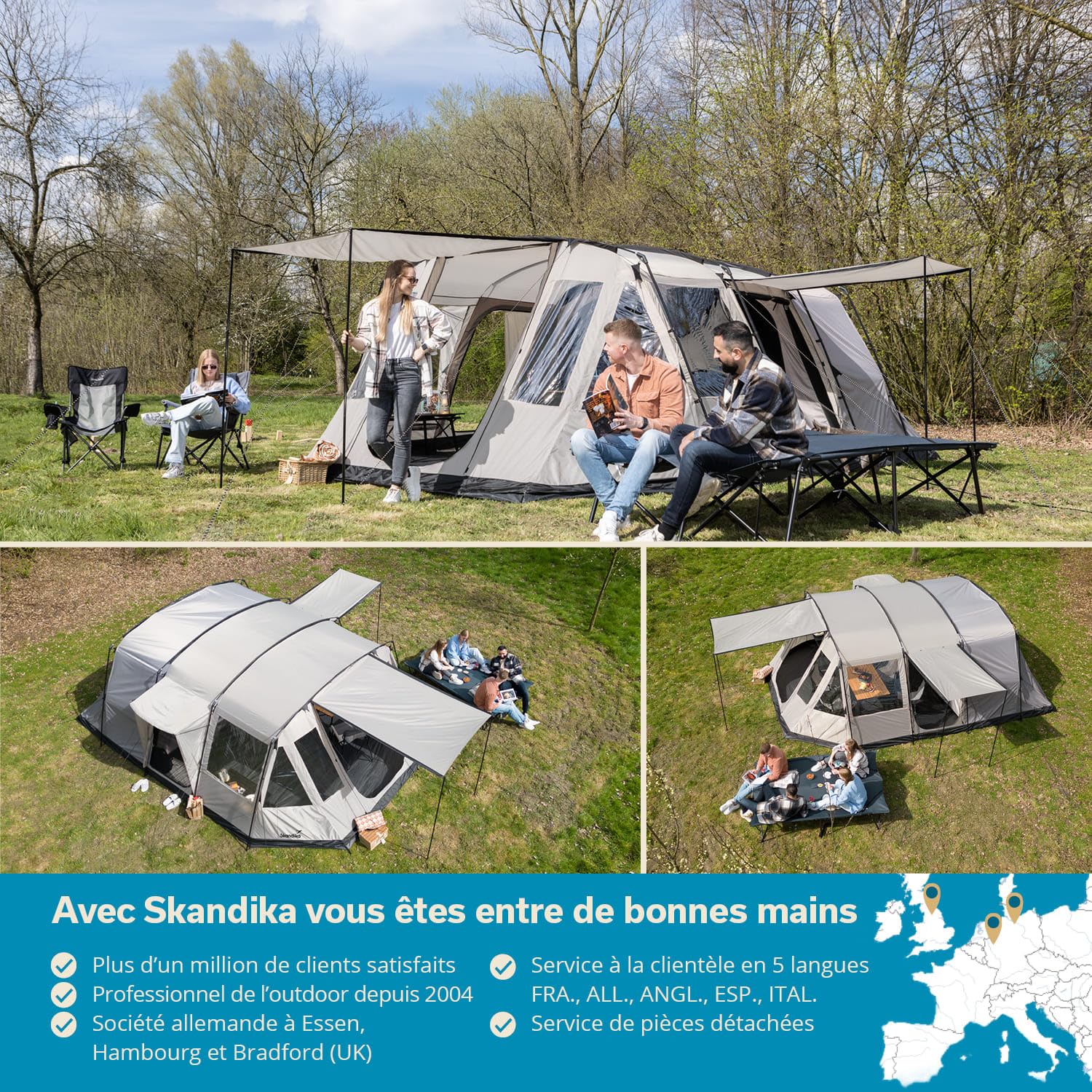 Skandika Tente Tunnel Nordland pour 6 Personnes | Tapis de Sol Cousu, Colonne d'eau 5000 mm, Hauteur 2 m, moustiquaires, Cabine de Couchage Divisible | Tente de Camping, Tente familiale
