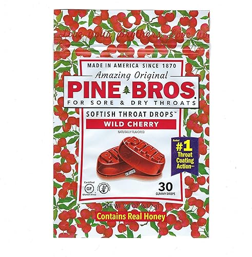 Pine Bros. Gotas suaves para el dolor de garganta en gomitas de 30 unidades (cereza salvaje)