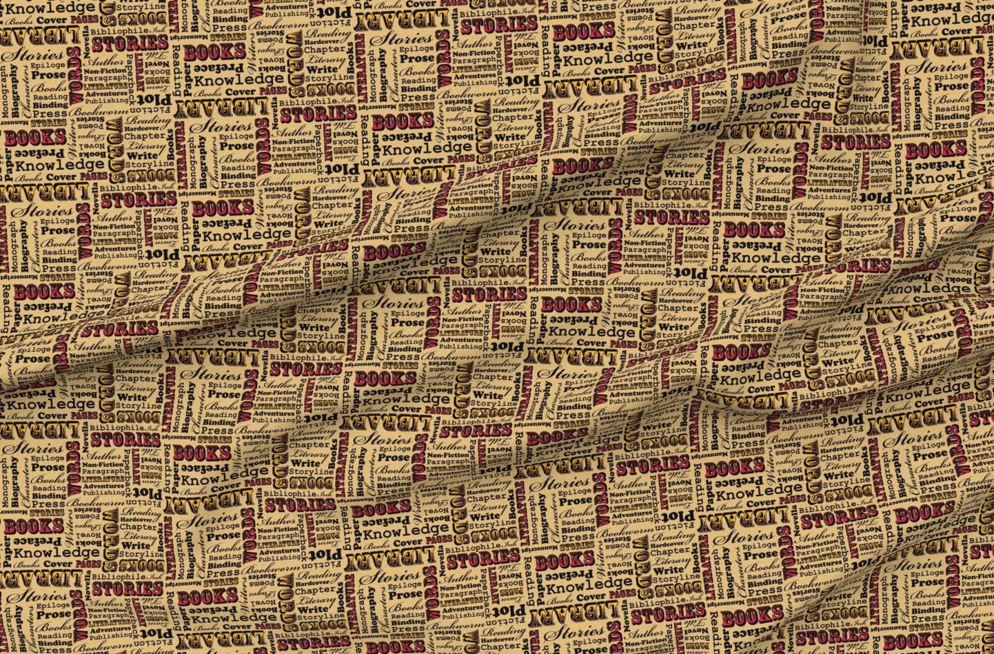 Spoonflower Fabric - Book Lovers Books Library Literature Typography Type Printed on Organic Cotton Sateen Fabric by The Yard - Sewing Quilting Apparel Home Decor