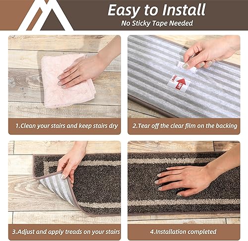 Miniatura 14 de COSY HOMEER Peldaños suaves para escaleras, 15 unidades, antideslizantes, de 28 x 9 pulgadas, para interiores en peldaños de madera, alfombras