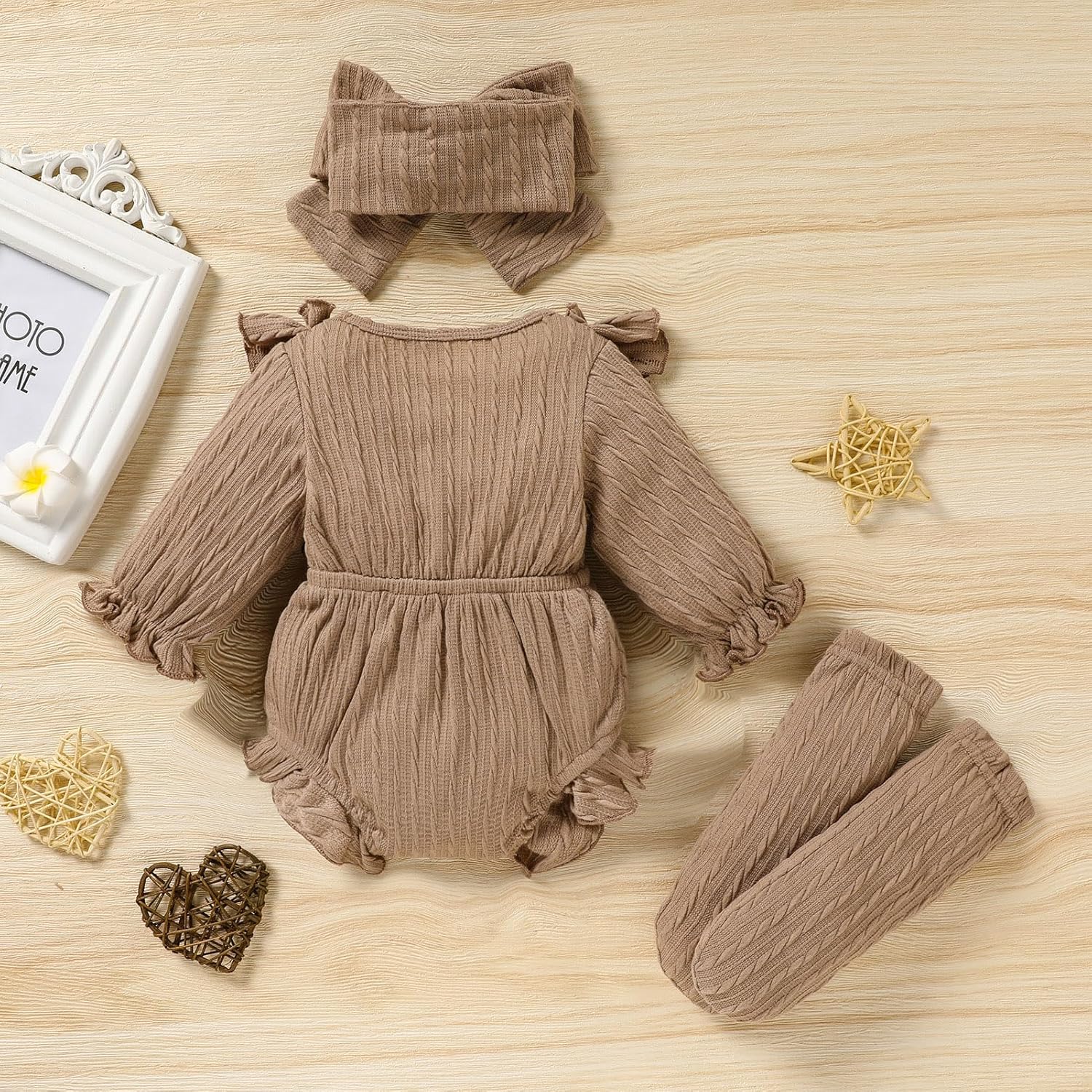 GRNSHTS Newborn Baby Girl Clothes Ruffle Solid Sweater Long Sleeve Romper+Hairband+Socks 3Pcs Fall Winter Outfits - Image 4