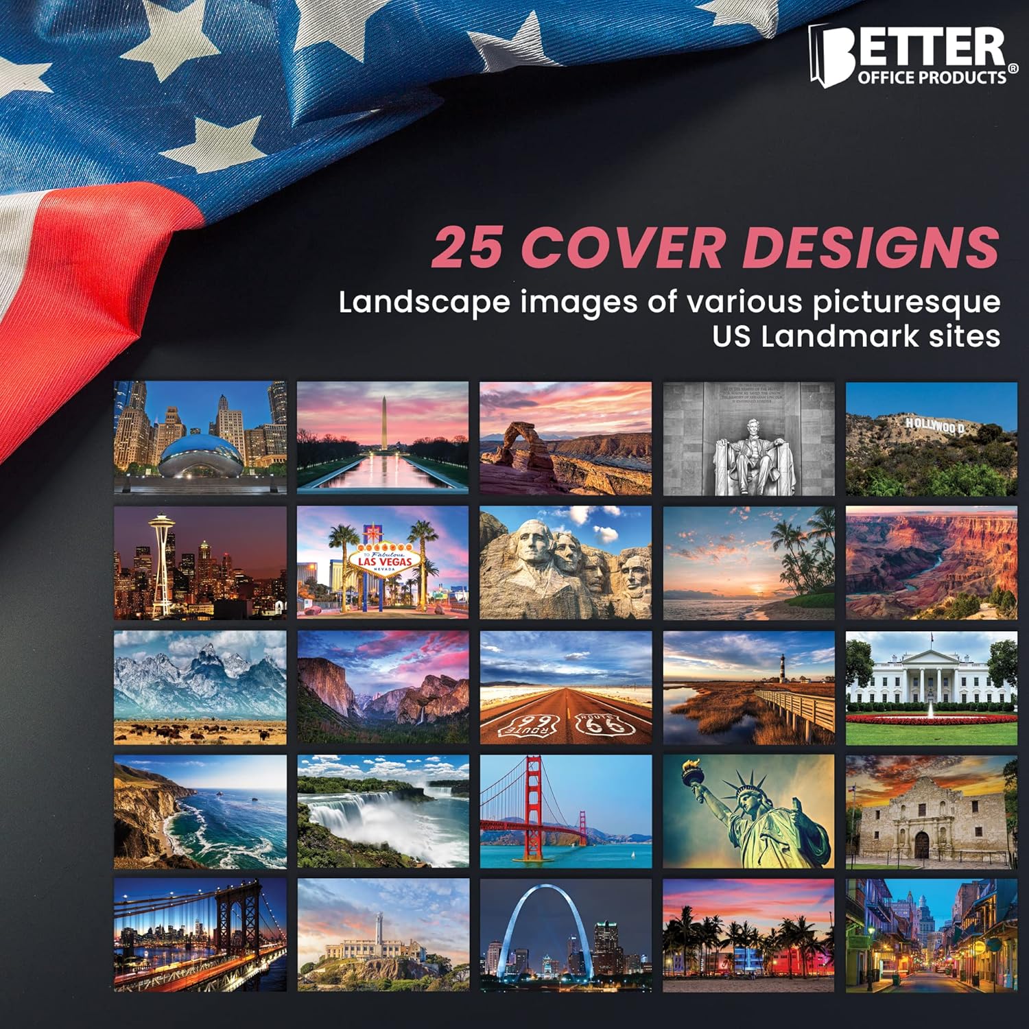 50 Pack Travel Postcards, Famous US Landmarks and Historical Sites, High Gloss Photo Post Cards, 4 x 6 inch, 25 Amazing Photos of National Landmarks, by Better Office Products : Office Products
