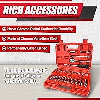 Vista 3 de Juego de 28 llaves de impacto de 1/4 de pulgada, SAE, profundo y poco profundo con junta universal, barra de extensión, llave de trinquete, soporte