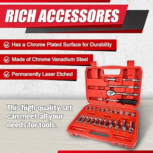 Miniatura 3 de Juego de 44 llaves de impacto de 38 pulgadas, SAEmétrica, profunda y poco profunda con trinquete de cabeza de transmisión de 38 pulgadas, junta