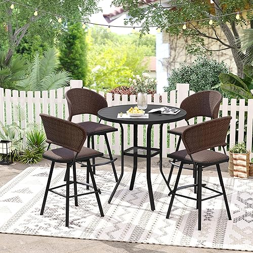 Miniatura 8 de VICLLAX Juego de barra para patio de 3 piezas, mesa cuadrada de altura de barra de 28 pulgadas con agujero para sombrilla y 2 sillas giratorias de