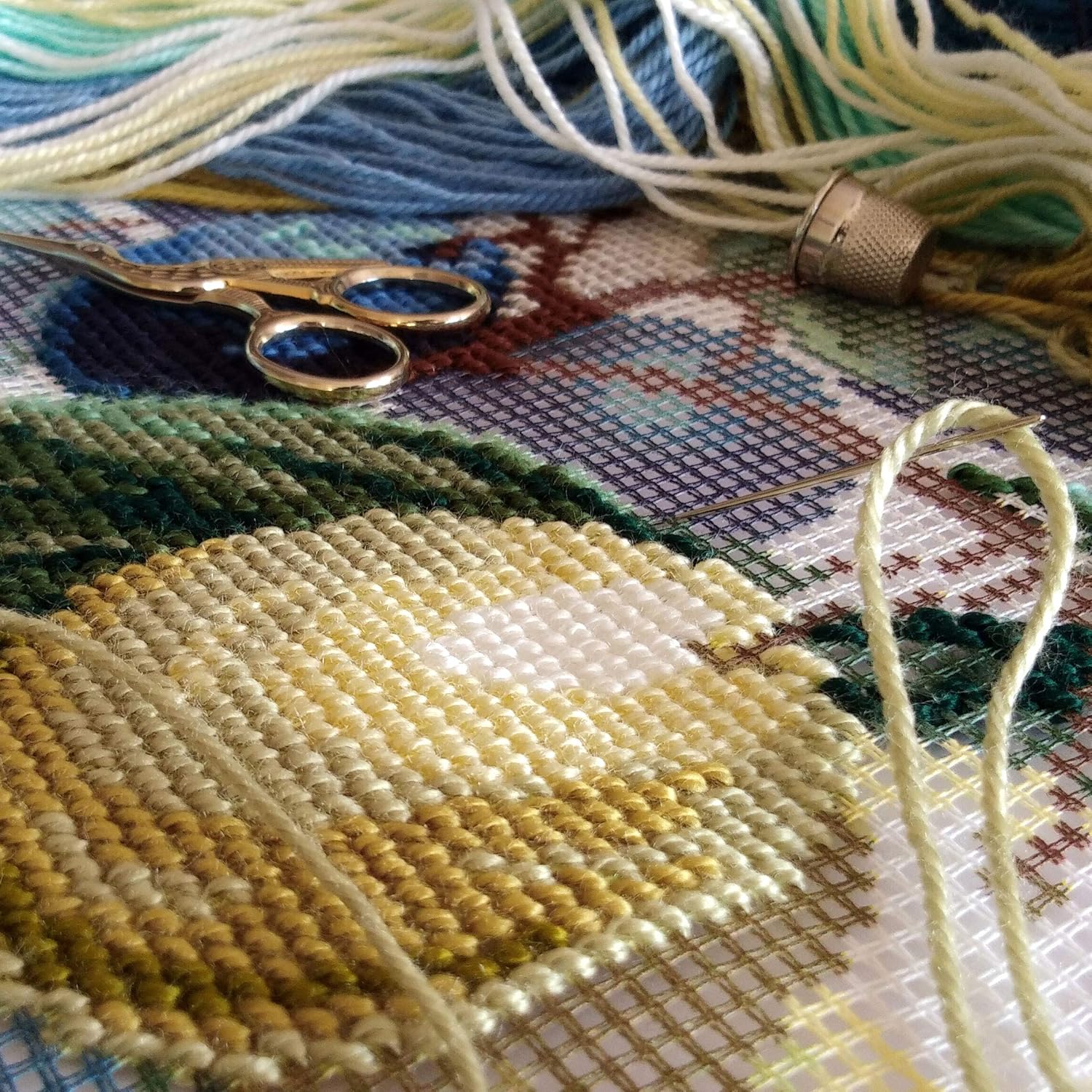 Plum Branches. Needlepoint Kit. Throw Pillow 16×16 Inches. Printed Tapestry Canvas, European Quality