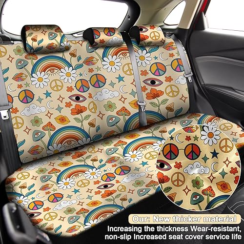Miniatura 4 de Juego completo de 15 fundas de asiento de automóvil con diseño de estrella arcoíris para mujer, fundas de volante con margaritas, almohadillas para