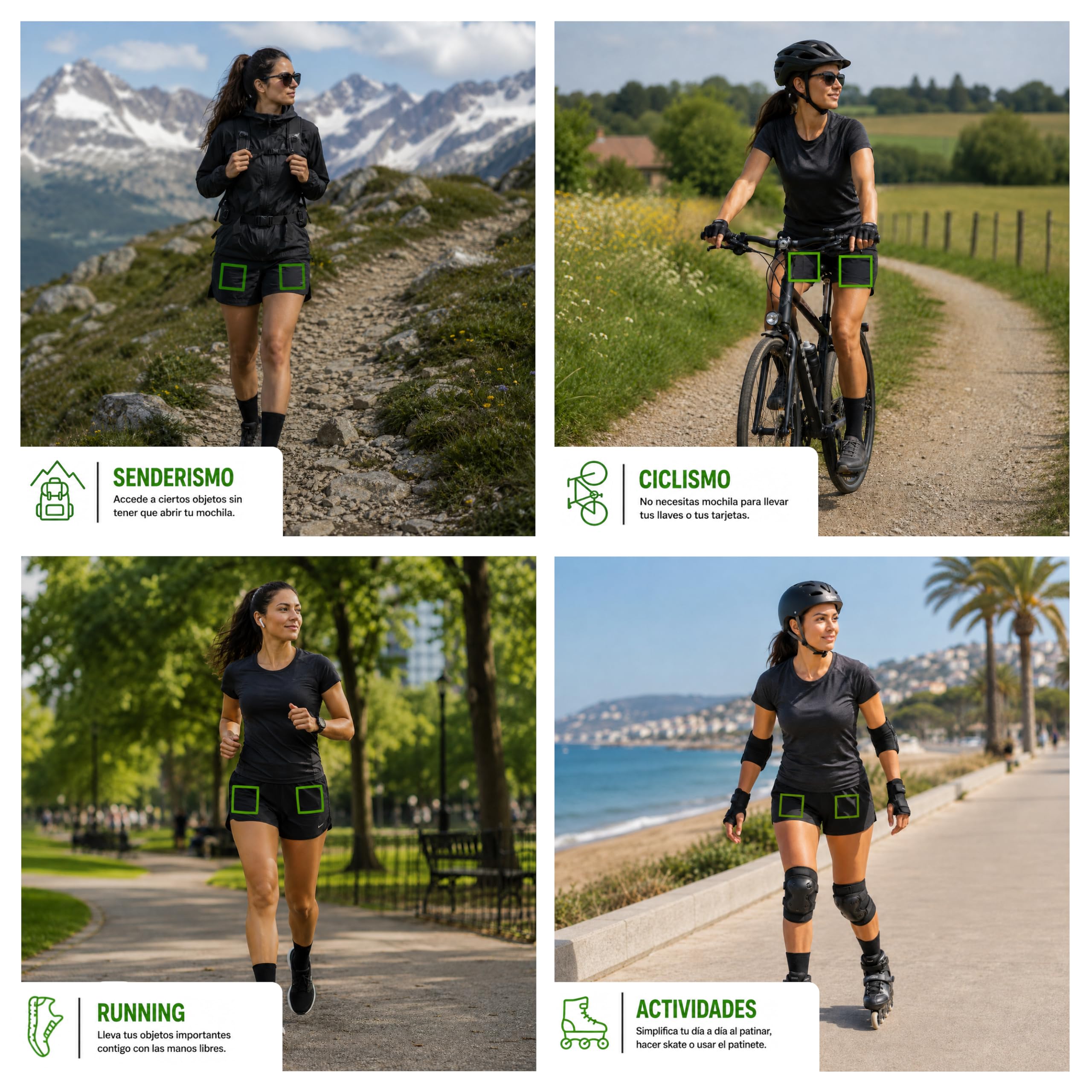 GEARZ - Lote de 2 Boxers Viaje Mujer Antirrobo - Pack 2 Shorties con Bolsillos Ocultos con Cremallera - Culottes algodón Negro Deporte