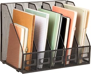 Mind Reader 5-Compartment Vertical File Organizer, Desktop Paper Sorter, Office, Metal Mesh, Black