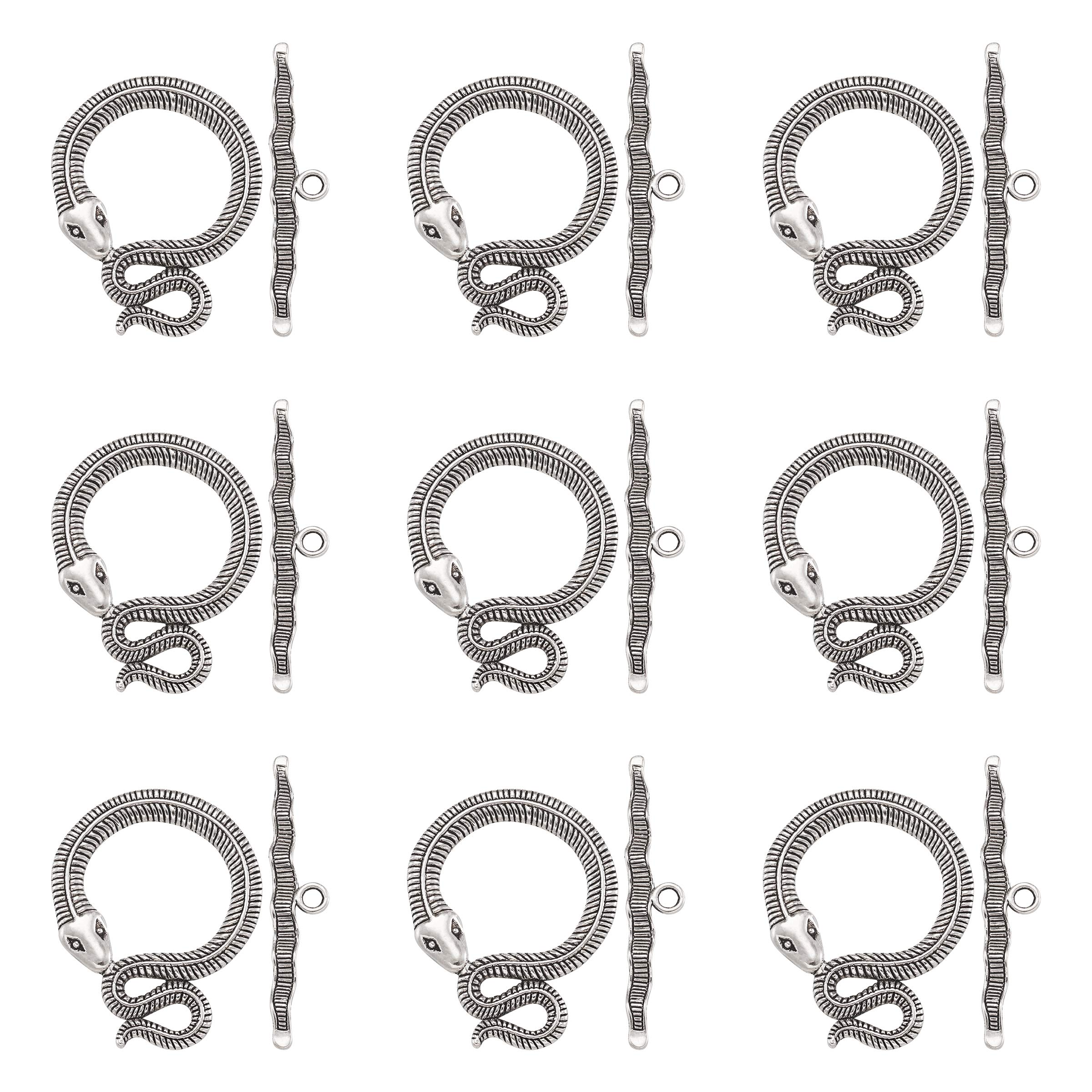Craftdady 5 Sets Snake Round Toggle Clasps Tibetan Silver Toggle TBar Clasps for Craft Bracelet Jewelry Making — image 1