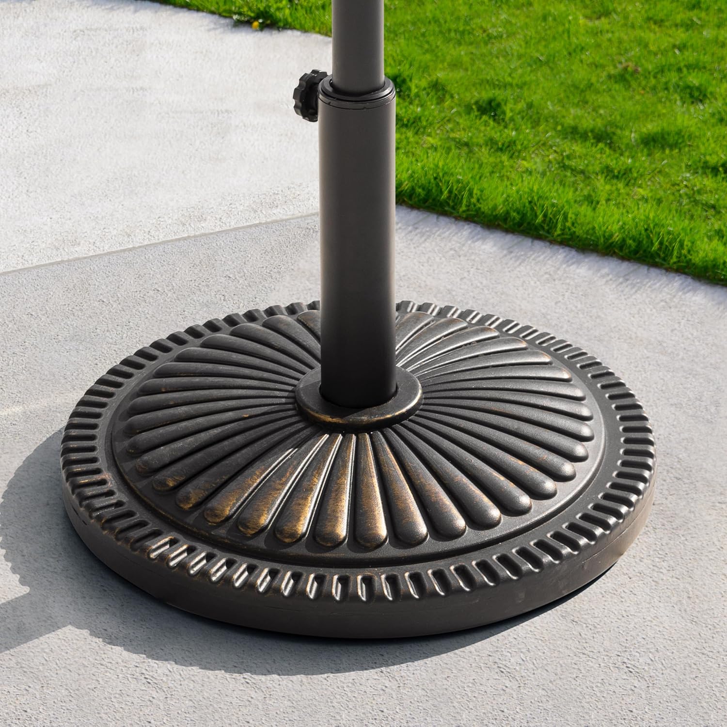 NUU GARDEN Round Patio Umbrella Base, Weighted Umbrella Base with Hand-turn Knob, for Garden, Backyard, Poolside