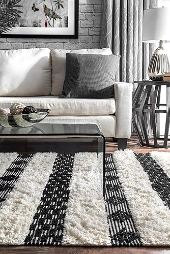 Miniatura 4 de nuLOOM Alfombra Delia Shag hecha a mano, 6 x 9 pulgadas, color marfil