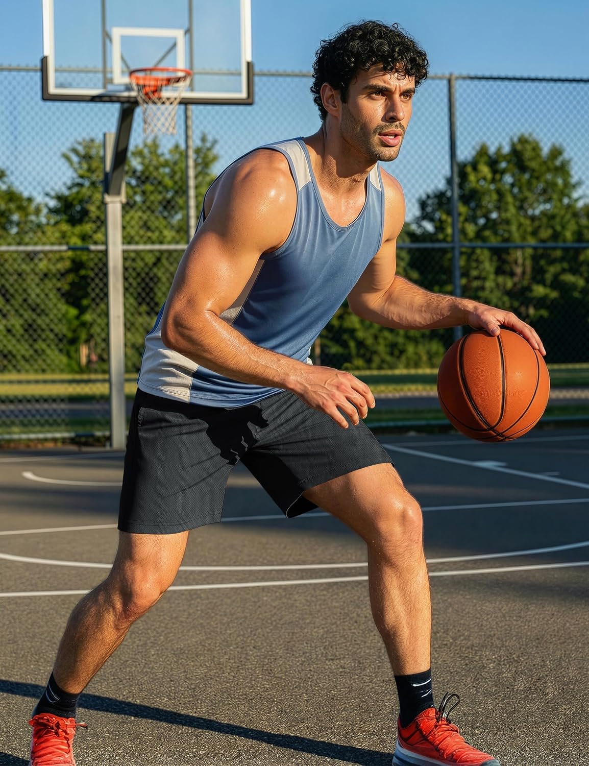MAGCOMSEN Men's 7" Athletic Shorts Mesh Basketball Shorts 2 Zipper Pockets | Running, Gym, Workout, Lightweight, Breathable, Moisture-Wicking, Tennis, Sports, Casual, Quick Dry, Drawstring