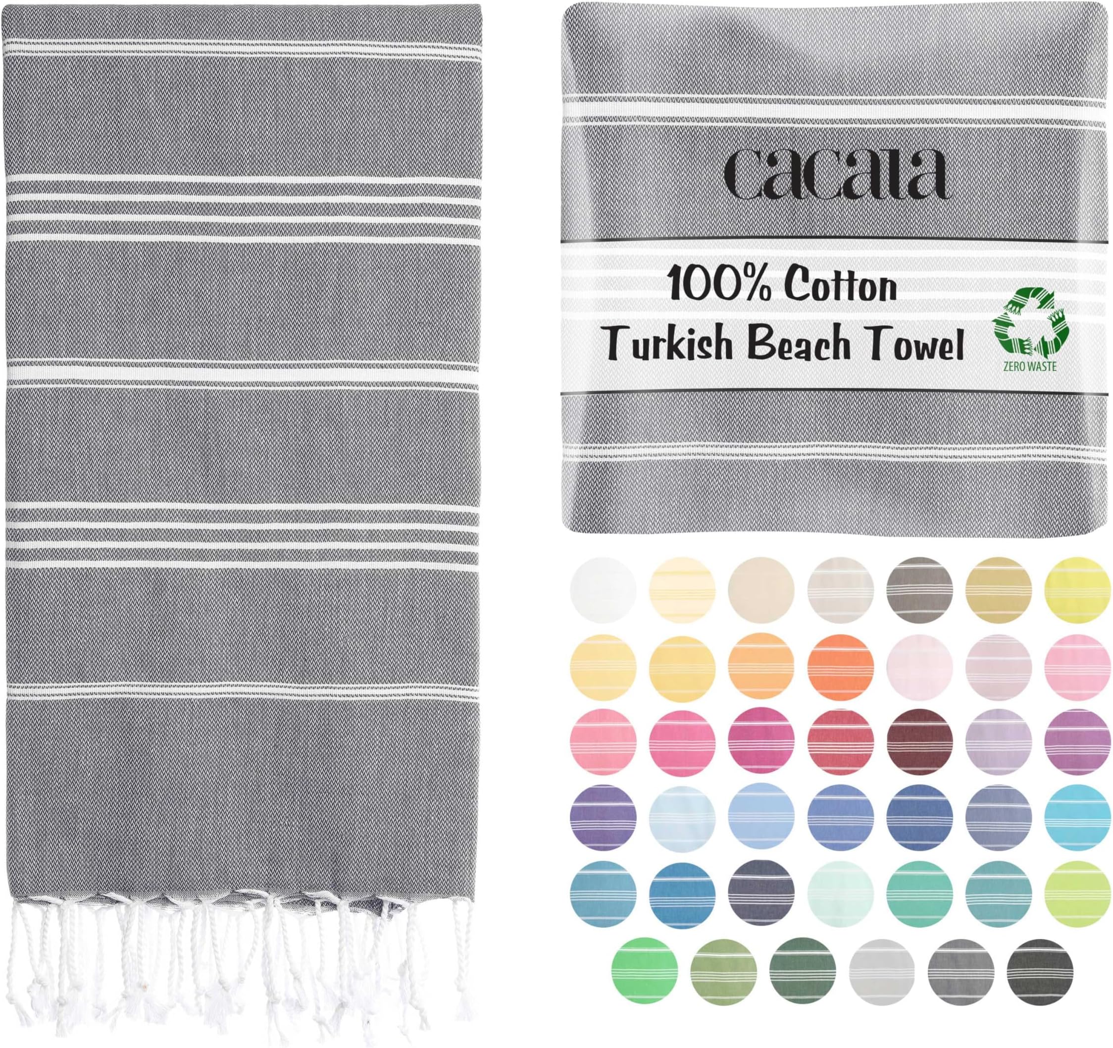Cacala Lightweight and Thin Turkish Beach Towel 100% Cotton Sand-Free and Quick-Drying Goodness Perfect as an Extra Large Travel Towel, Beach Accessory, or Gift for Beach Lovers, 37 x 70