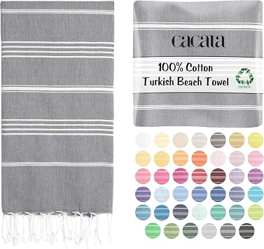 Cacala Lightweight and Thin Turkish Beach Towel 100% Cotton Sand-Free and Quick-Drying Goodness Perfect as an Extra Large Travel Towel, Beach Accessory, or Gift for Beach Lovers, 37 x 70