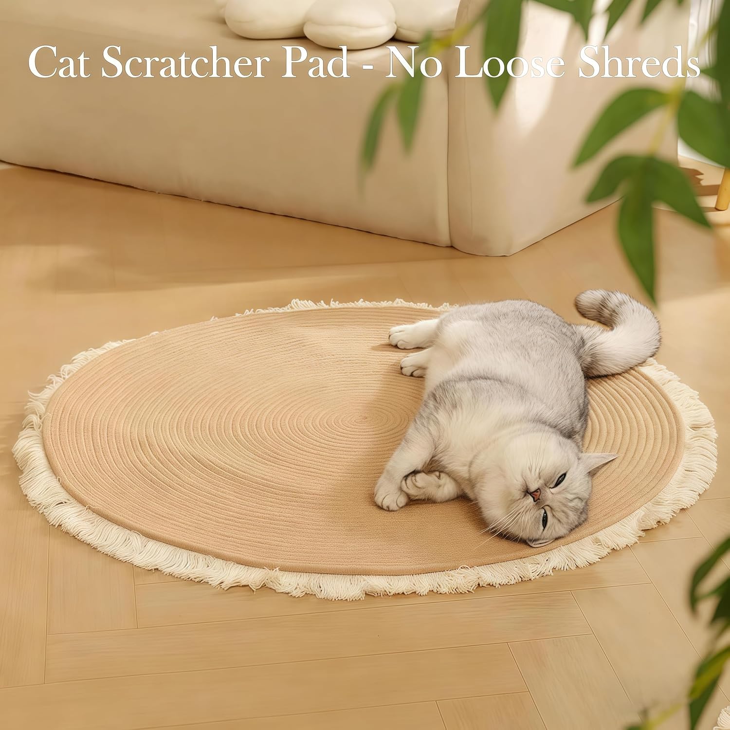 Cotton Rope Area Rug for Cats, Cat Scratching Rug, Washable Round Vintage Reversible Woven Tassel Rug, Soft and Stylish Home Accent, Easy Clean, Multiple Sizes (Gray, 40" (100cm))