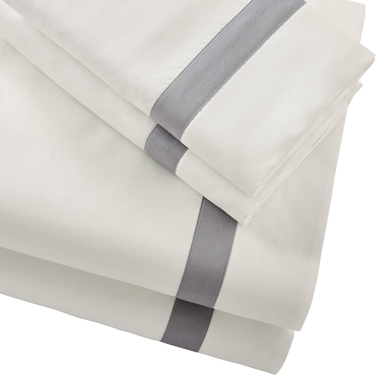 Amazon Brand – Stone & Beam 100% Percale Cotton Banded Pillowcase Set, Set of 2, Easy Care, King, Cloud