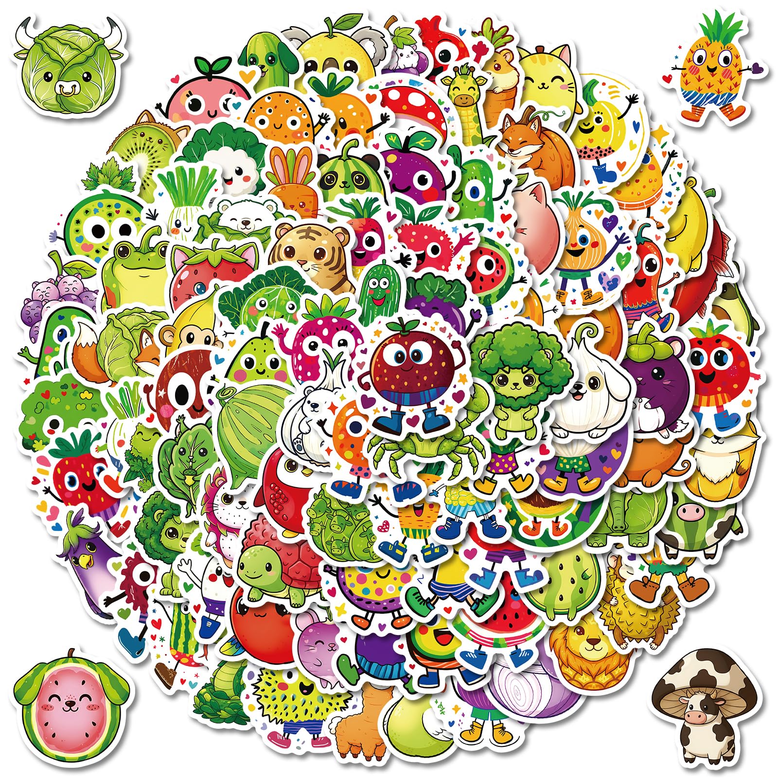 Photo 1 of 106 pcs Cute Waterproof Vinyl Stickers for Kids – Fruit & Vegetable Stickers Laptop Stickers Kids, Water Bottle Stickers Bulk, Computer & School Sticker Party Gift Pack