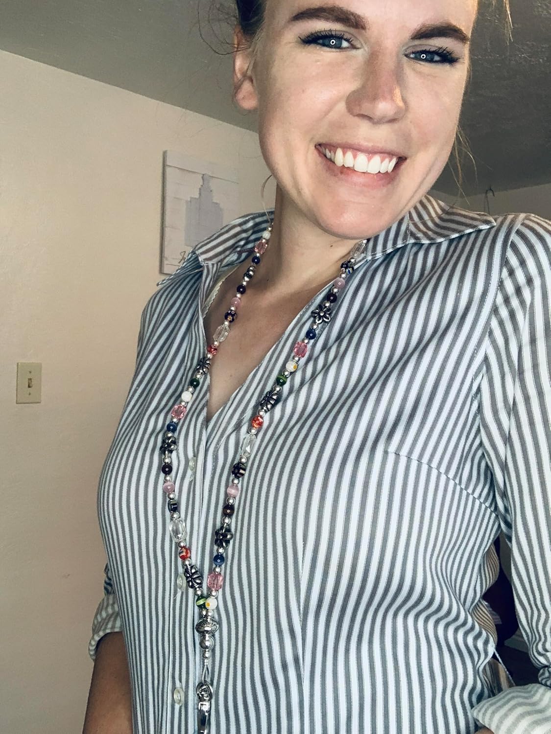 Hidden Hollow Beads Slim Style Women's Fashion Beaded Lanyard, 34" Jewelry Lanyard for ID Badge Holder and Keys (Multi - Non Breakaway (Stronger)) - Image 2