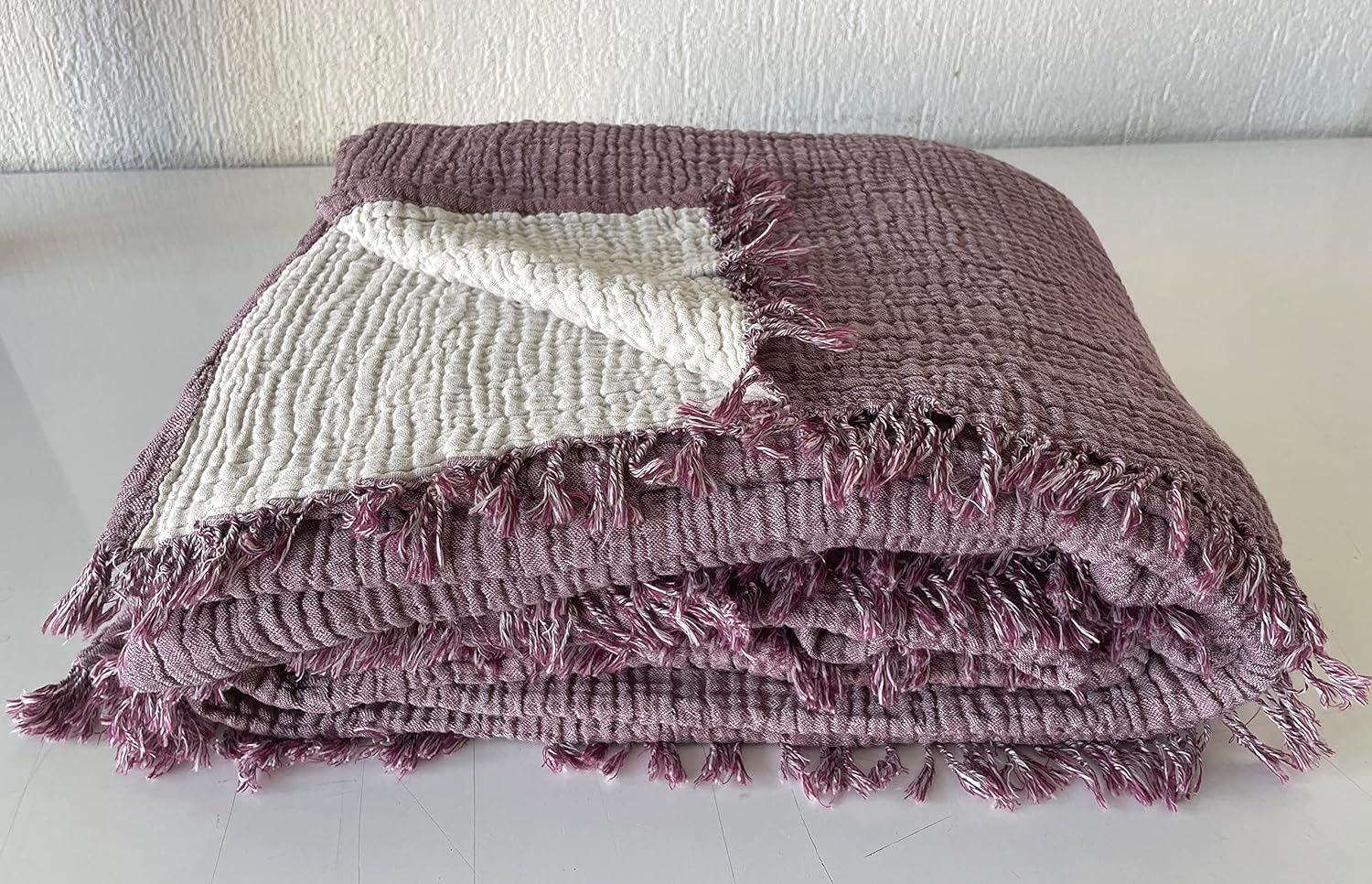 Muslin Blanket 100% Cotton, 4 Layers Bedspread, Soft Turkish Cotton Muslin Bed Cover, Reversible Coverlet, Plum (Full/Queen Size 91x95 - (230x240cm))