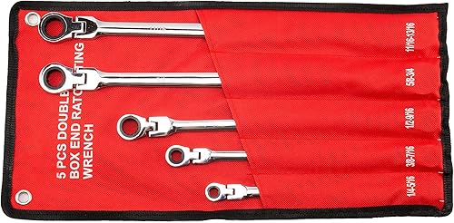 VCT 5 llaves de trinquete de extremo de caja doble de cabeza flexible CrV XL Design SAE 14" a 1316"