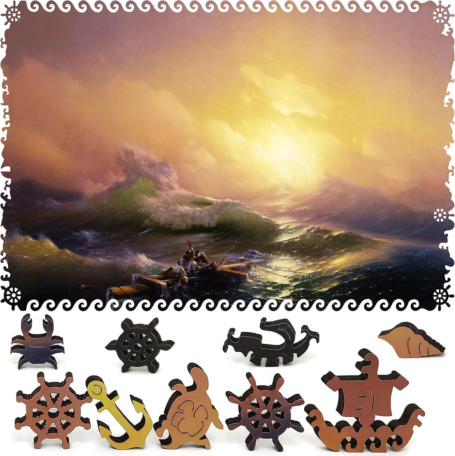 Wooden Jigsаw Puzzle for Adults - Uniquely Shaped Pieces - Made in The USA by FoxSmartBox - 425 Pieces - The Ninth Wave