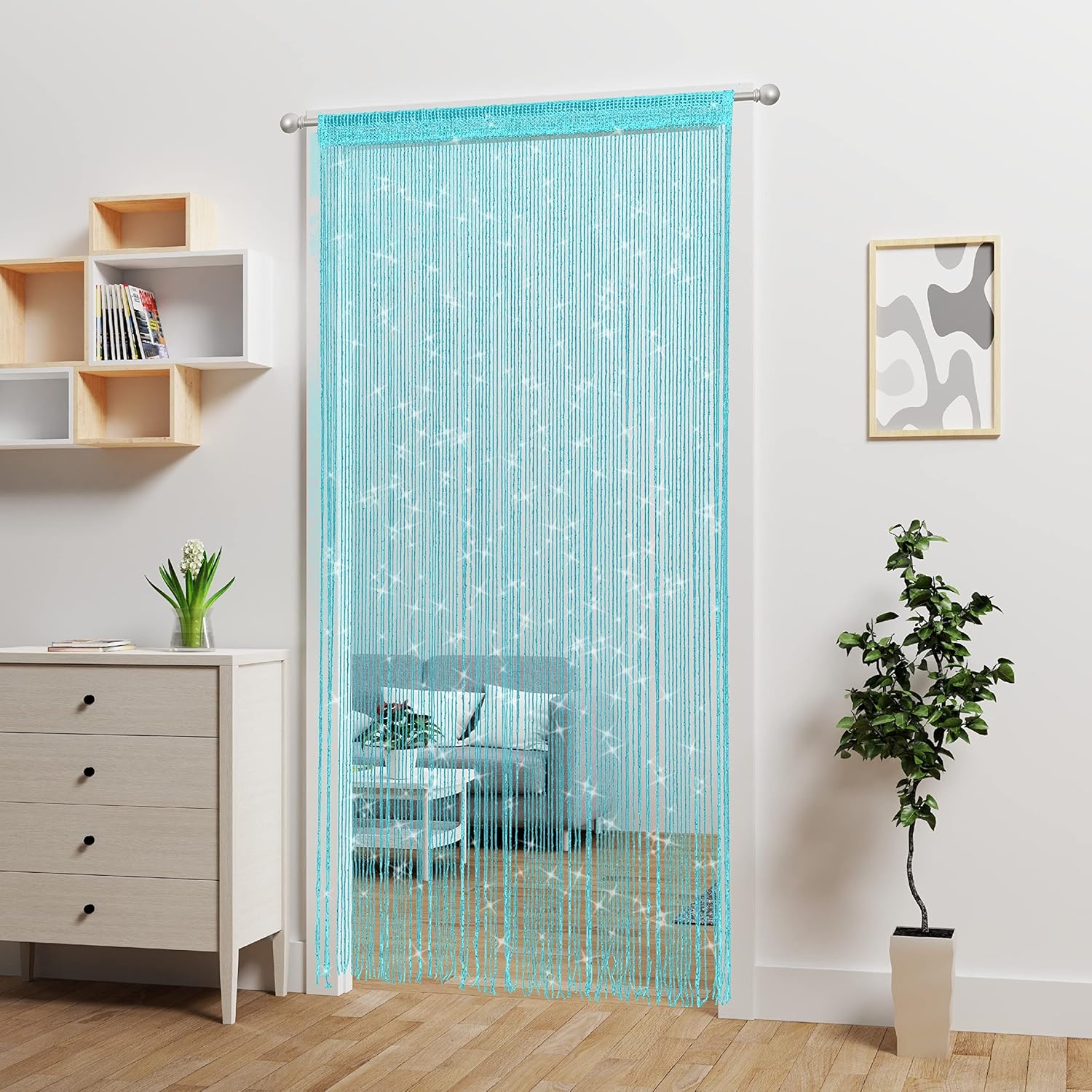 4 Pieces Door String Curtain Doorway Beads Curtains,Hanging Room Divider Beaded Decor Hippie Glitter Fringe Panel Closet Window Doors Sequin Sheer Boho Doors Tassel