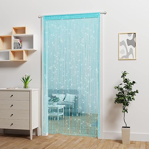 Miniatura 4 de Atsweetlife 2 piezas de cortina de hilos para puerta con cuentas, cortinas para umbral, divisor de habitación colgante, decoración con cuentas