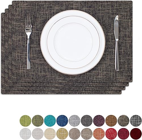 Kevin - Juego de 4 manteles individuales de tela resistentes al calor, manteles individuales para mesa de comedor, 13 x 19 pulgadas, color negro y