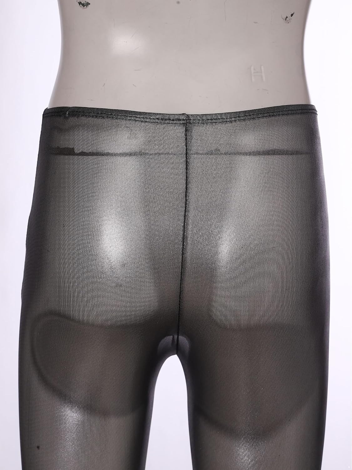 Women's Metallic Shiny Semi Transparent Capri Pants Elastic High Waist Tights Cover Up