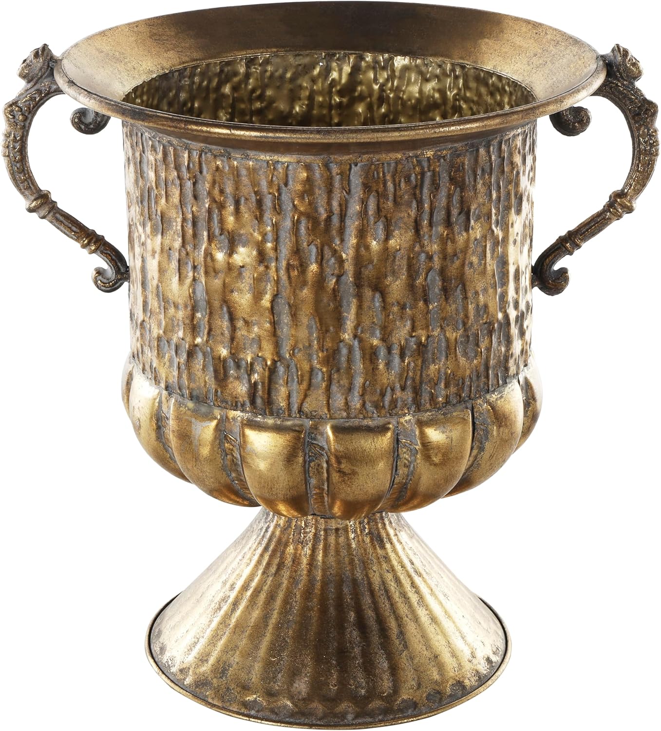 Deco 79 Metal Decorative Vase Urn Shaped Centerpiece Vase with Hammered Details, Flower Vase for Home Decoration 12" x 12" x 15", Gold