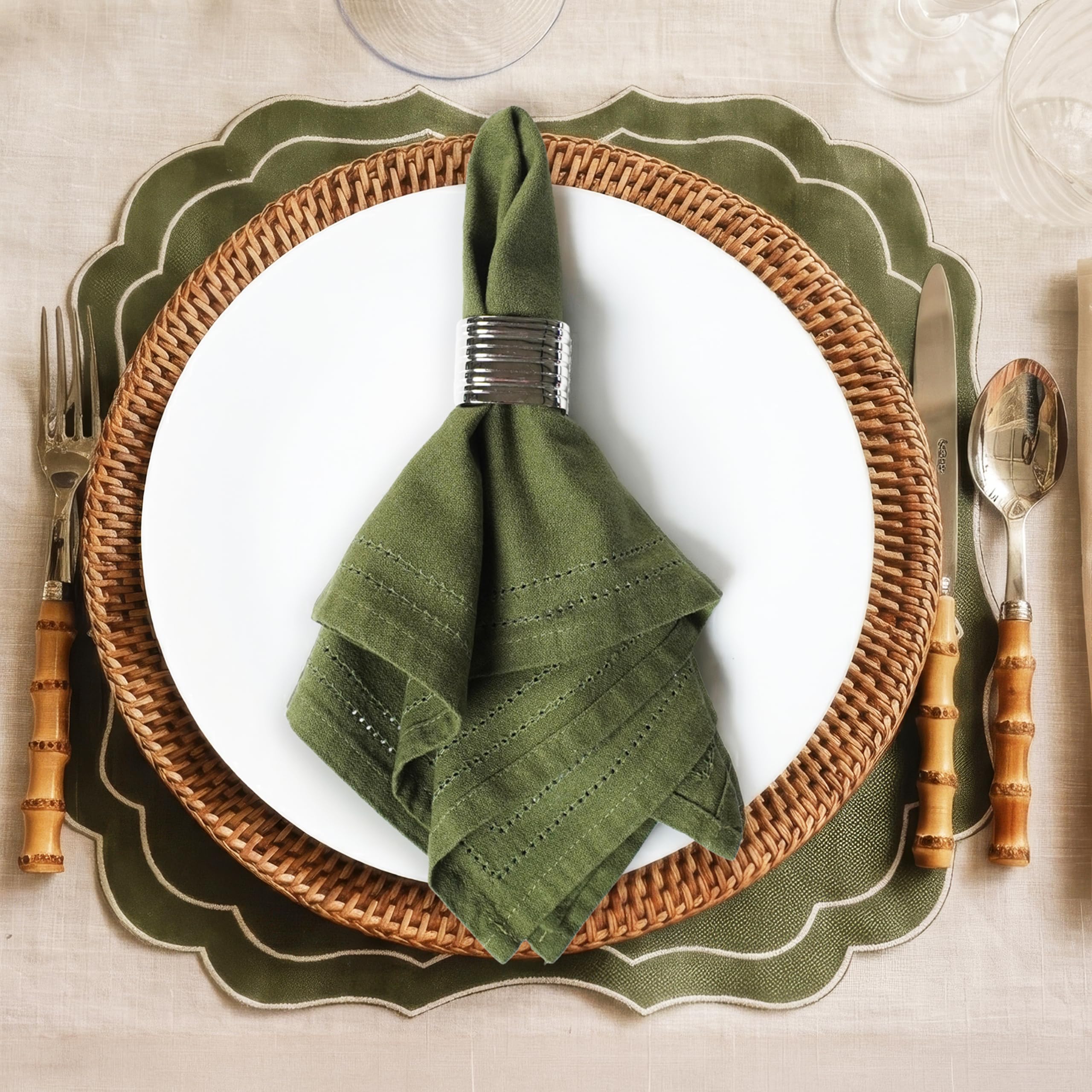 Cotton Momie Cloth Napkins Set of 6, Sage Green, Textured Crinkle Weave Dinner Napkins, Soft Absorbent Reusable Table Napkins, 18 x 18 Inch-image-24