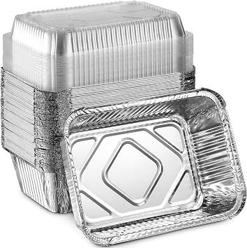 MontoPack Disposable Takeout Pans with Clear Lids | 5lb Capacity Aluminum Foil Food Containers with Seal for Freshness | Eco-Friendly & Recyclable | 25-Pack 6.5x9.5 Drip Pans