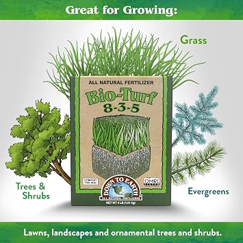 Down To Earth All Natural Fertilizers Organic Bio-Turf Lawn Food for Grass, Landscape and Ornamentals - Works with Lawn Spreaders 8-3-5, 4 lb