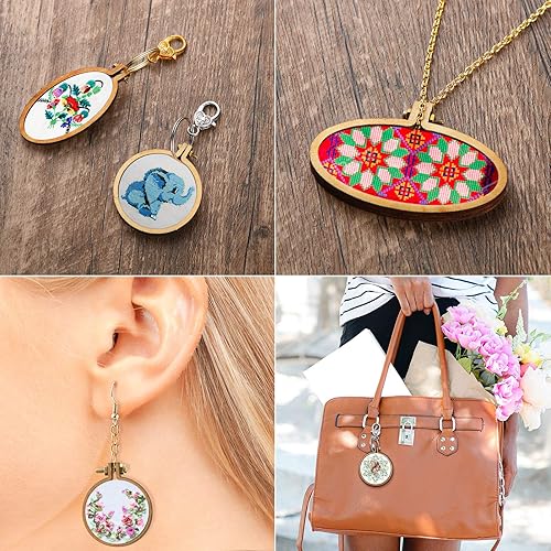 Miniatura 6 de Mini Embroidery Hoop Wooden Mini Crossing Stitch Hoop Mini Ring Embroidery Circle for DIY Pendant Crafts, Round, Oval Vertical, Oval Horizontal (8