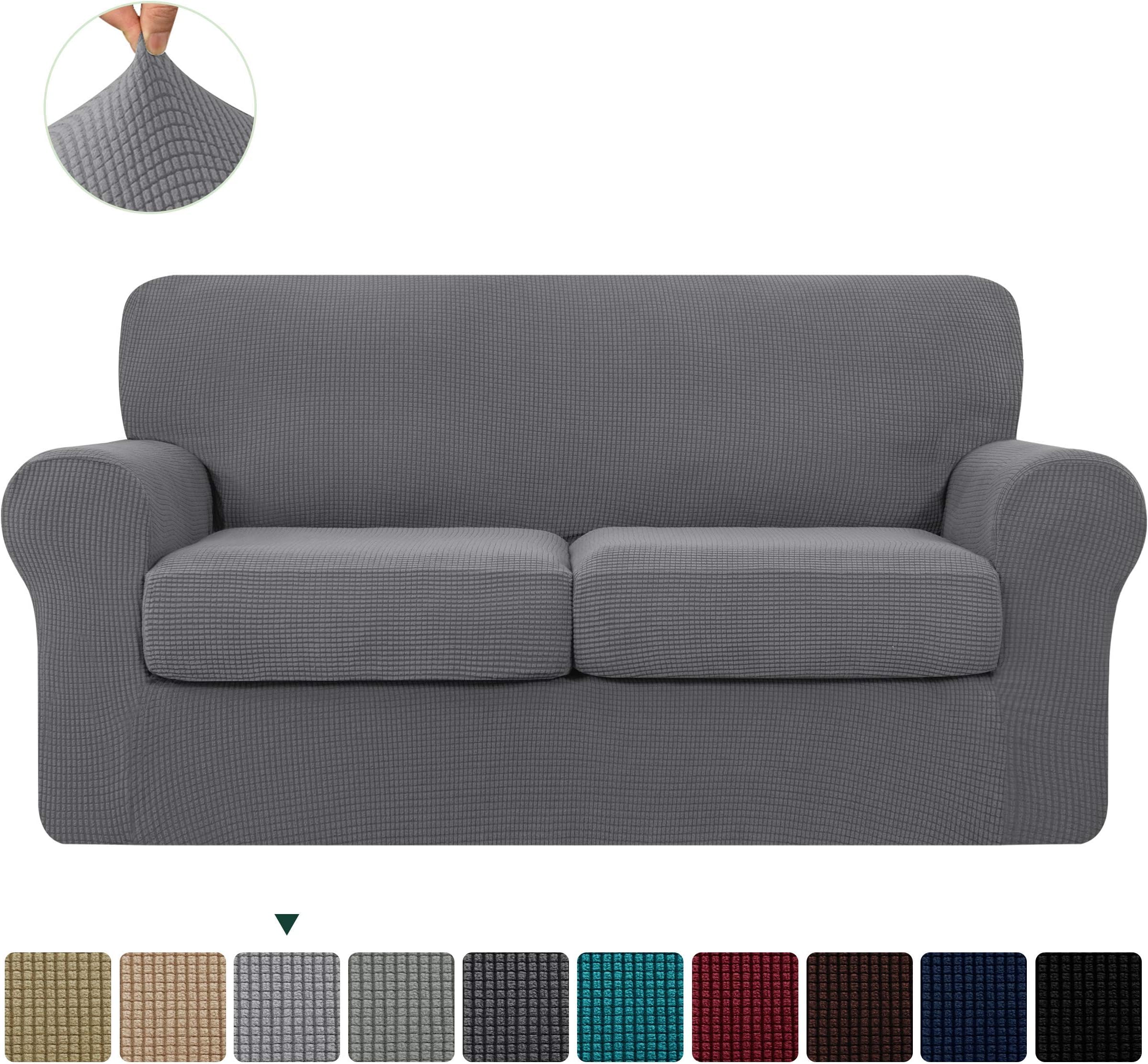 TOYABR 3 Pieces Sofa Cover with 2 Separate Cushions, Removable Washable Ektorp Couch Slipcover, High Stretch Soft Jacquard Furniture Protector for Pets and Kids(Medium,Brown)