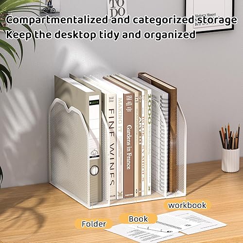 Miniatura 7 de Organizador de carpetas de archivos de 5 secciones blanco para escritorio, soporte vertical de metal de 8.5 x 9.3 pulgadas, organizador de archivos