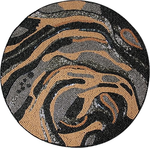 Miniatura 14 de Decozen Manteles Individuales con Cuentas Negros y Beige para Mesa de Comedor - Juego de 2 - 14 Pulgadas para Decoración de Cocina Resistentes a