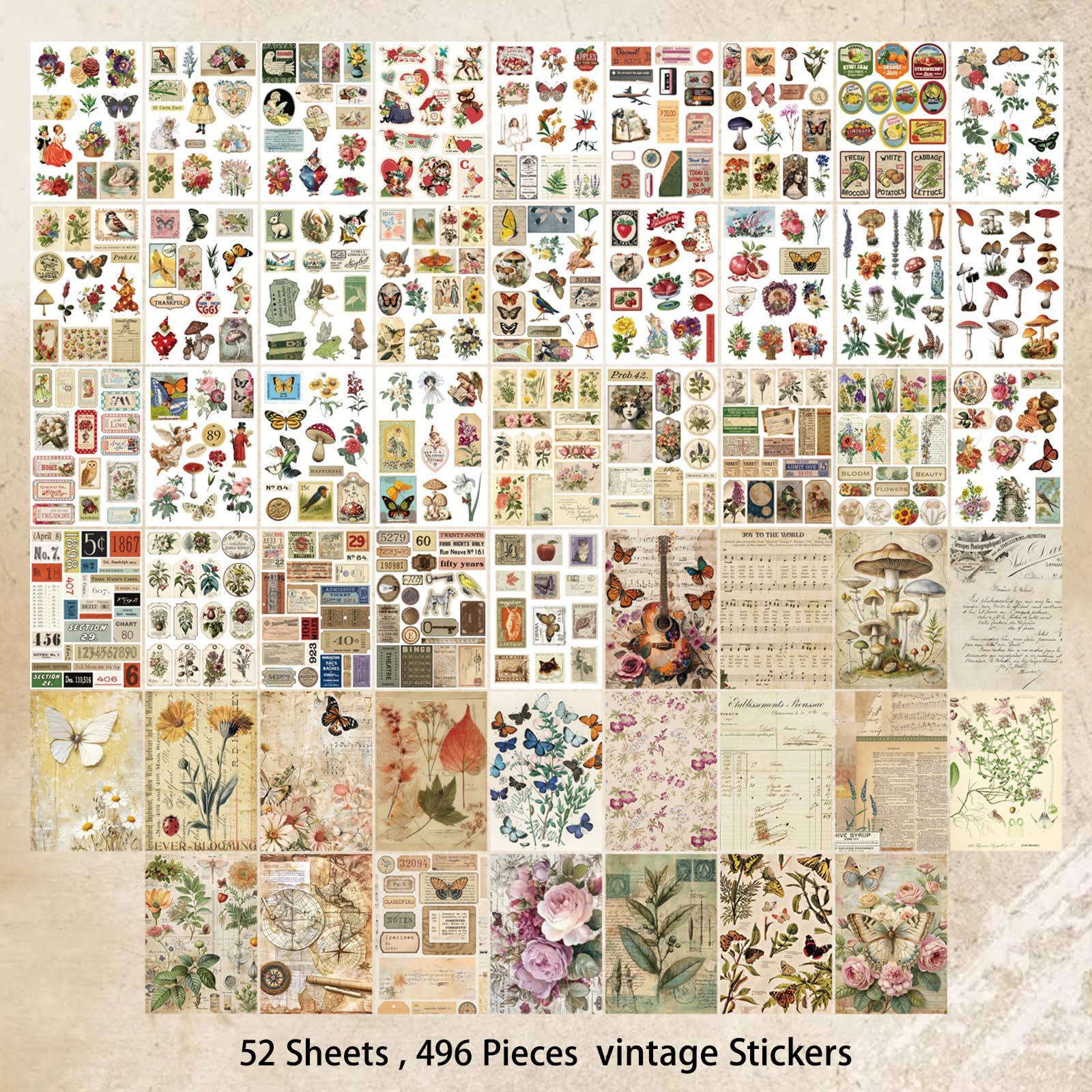 Bomichi Książka z naklejkami w stylu vintage z papierem Washi, estetyczne naklejki do scrapbookingu, dziennik śmieci, nastolatka, butelka na wodę, laptop, planer, rękodzieło DIY