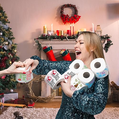 Miniatura 6 de Paquete de 4 rollos de papel higiénico de Navidad, divertidos regalos de broma, papel higiénico novedoso, rollo de papel higiénico navideño, bromas