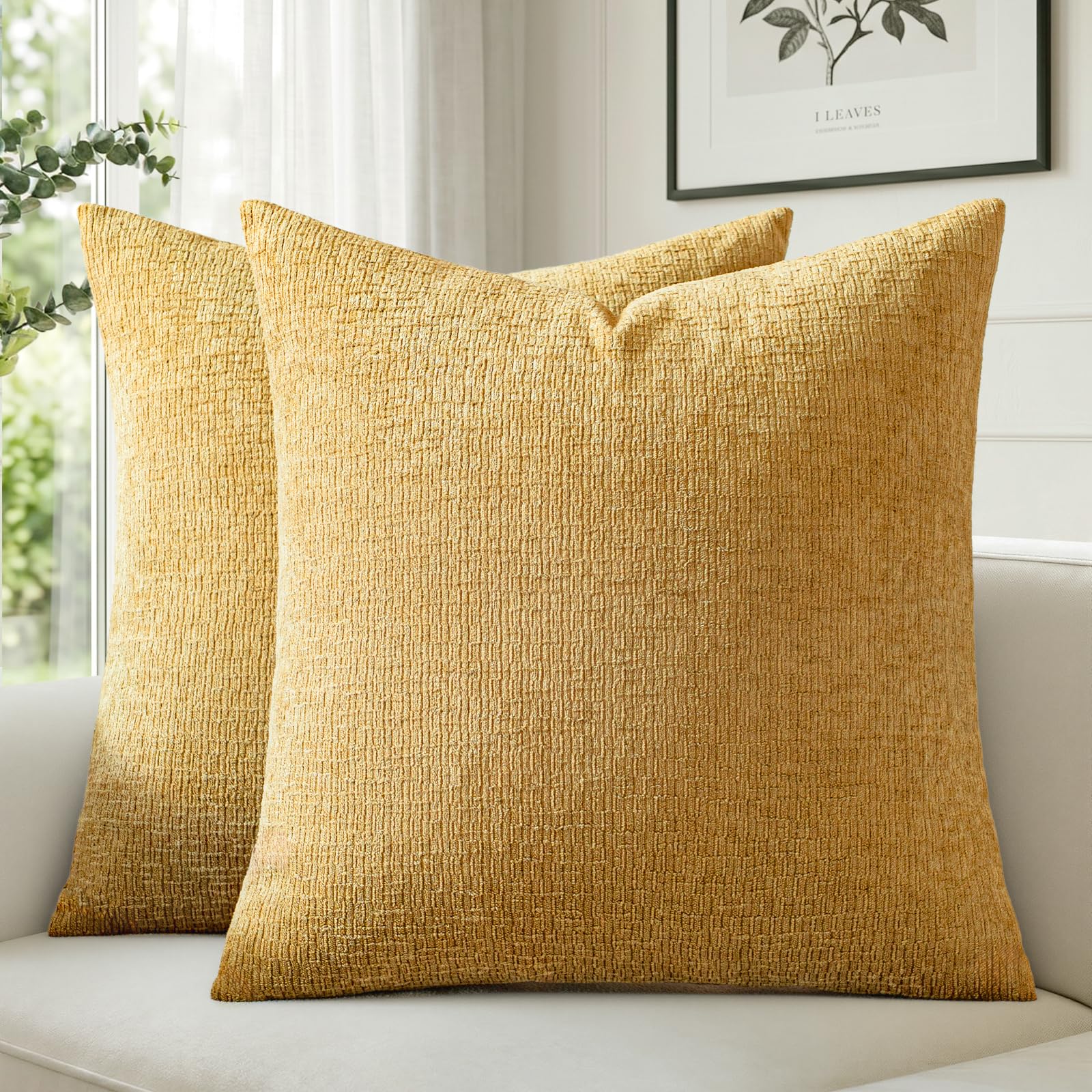 Housse de coussin 50x50 cm chenille jaune lot de 2 a moment
