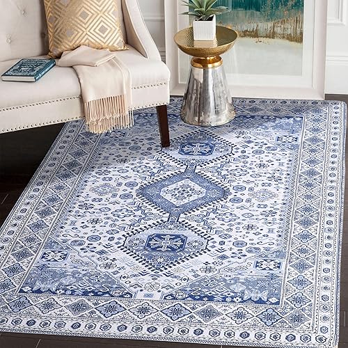 Area Rug Non-Slip 3'x5' Blue Printed Indoor Accent Rug Washable Low-Pile Small Foldable Carpets Indoor Entry Throw Rug for Bedroom Living Room Dining