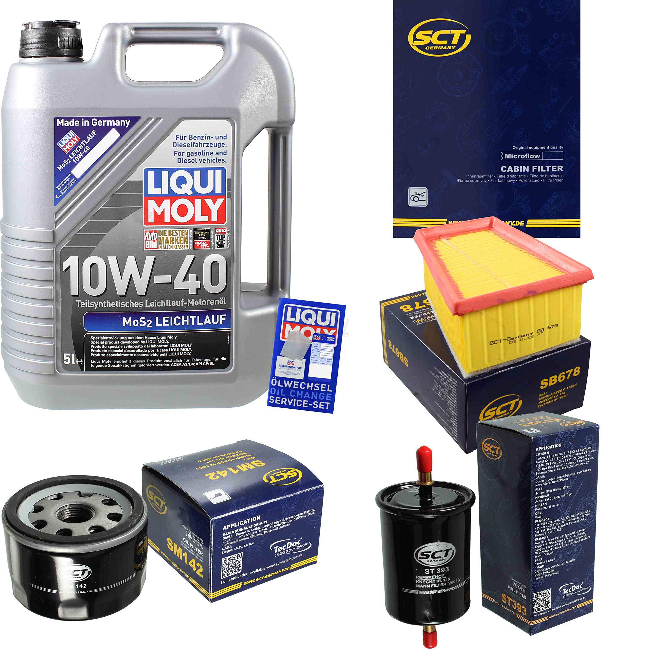 Set di filtri, 5 litri, olio motore MoS2, scorrevole, 10W-40, SCT, Germania, filtro abitacolo