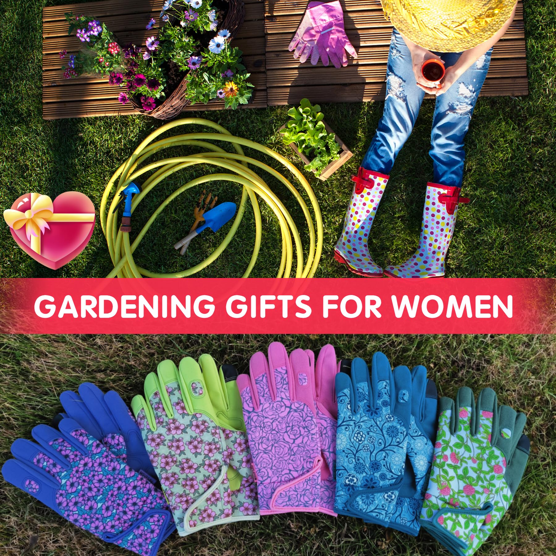 Gartenhandschuhe für Damen, Gartenhandschuhe mit Touchscreen, Arbeitshandschuhe für Gartenarbeit, Rosa, Größe M, 2 Paar