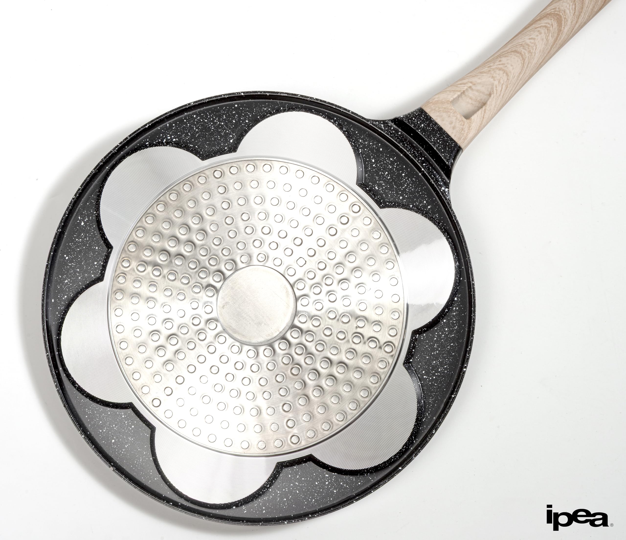 IPEA Padella Pancake Antiaderente per Induzione e Gas - Anti Aderente in Alluminio Per Frittata, Crepes, Uova, Hamburger - Padella da Cucina con 7 Stampi - Manico Comfort - 29 x 26,5 cm