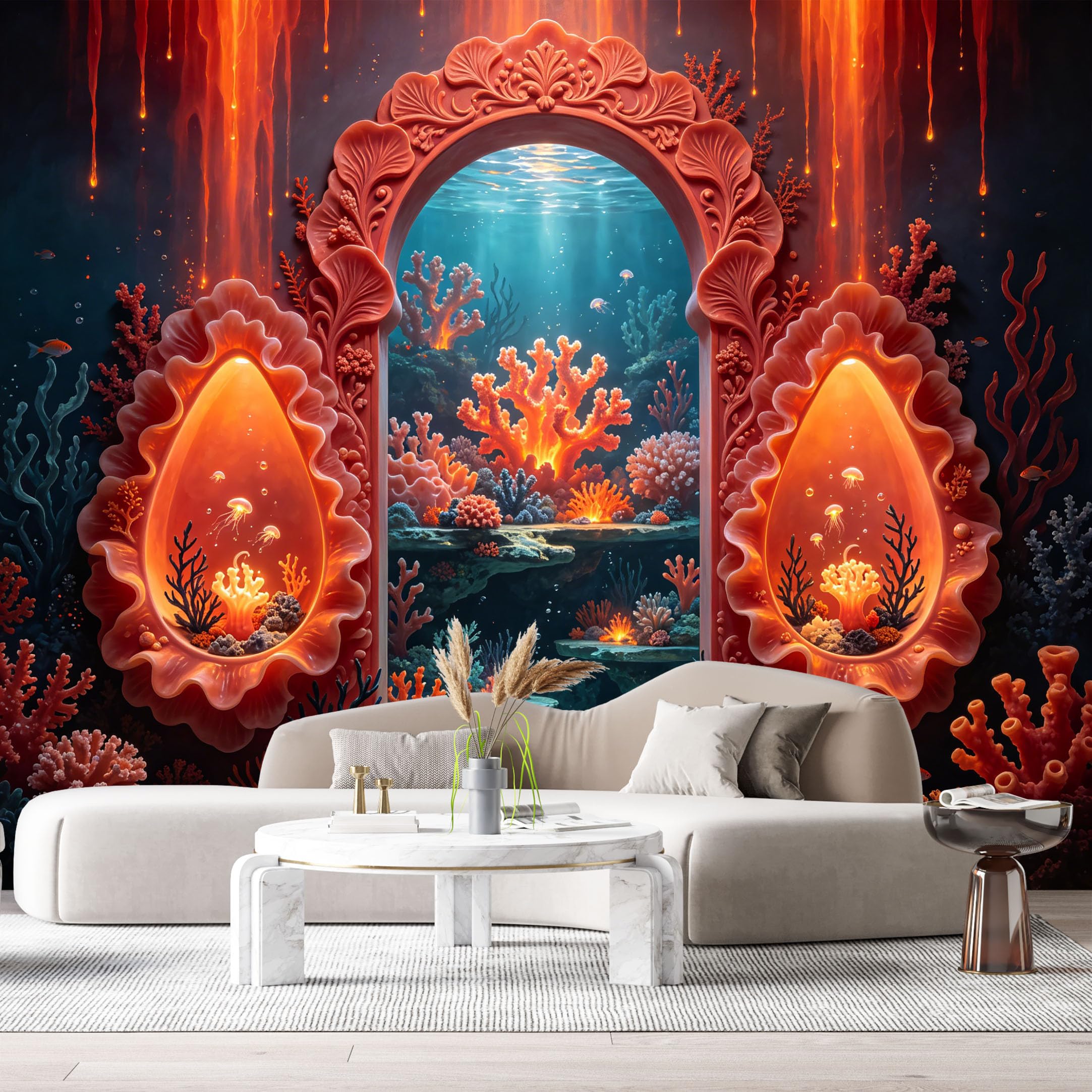 Custom Size Wall Murals Ocean Marine Bioluminescent Coral Reef 3D Trompe L'Oeil SelfAdhesiveWall Fabric Removable Wallpaper Wall Decor for Living Room Bedroom Bathroom
