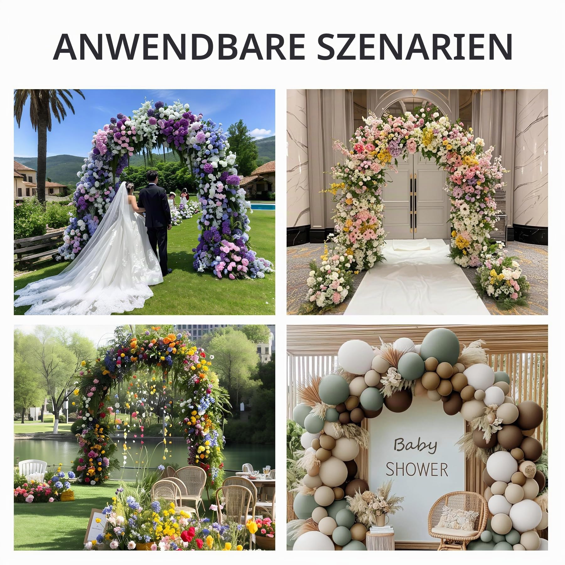 Metall Hochzeitsbogen, Halten bis zu 5kg, Hintergrundständer Stand | 2.8X2.4 m Traubogen Hochzeit für Geburtstag Party Braut Baby Dusche Zeremonie Hochzeitstag Dekoration